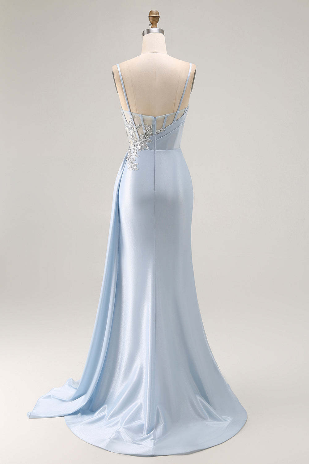 Light Blue Mermaid Corset Ruched Long Prom Dress with Sequins