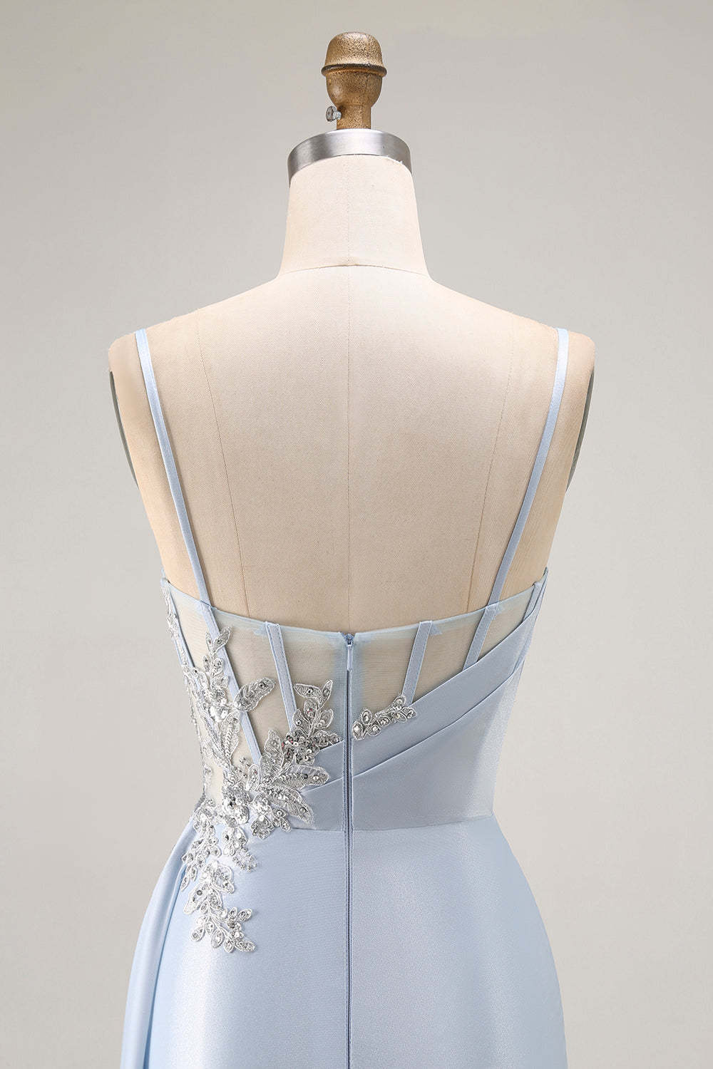 Light Blue Mermaid Corset Ruched Long Prom Dress with Sequins