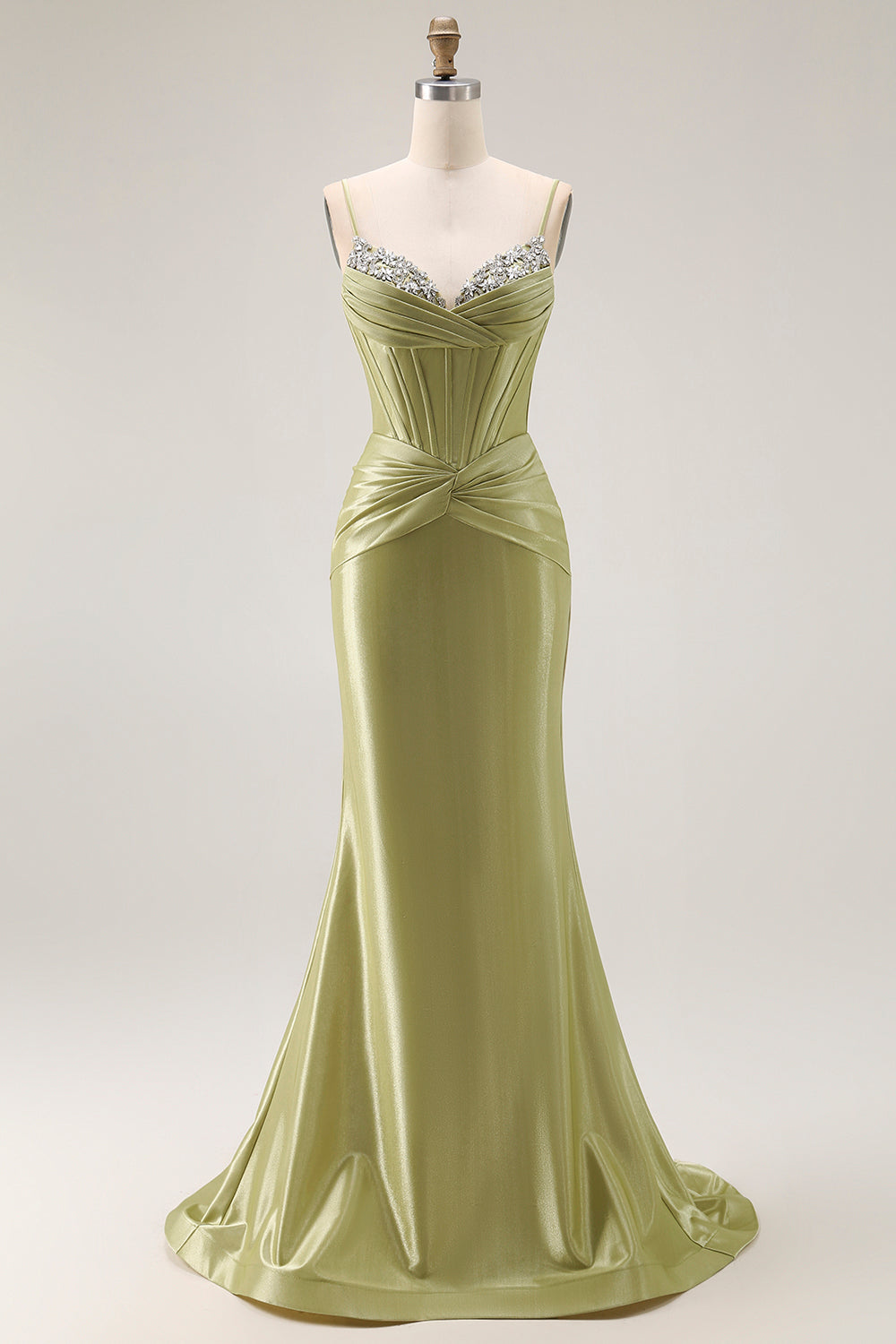 Sparkly Green Corset Spaghetti Straps Mermaid Long Prom Dress
