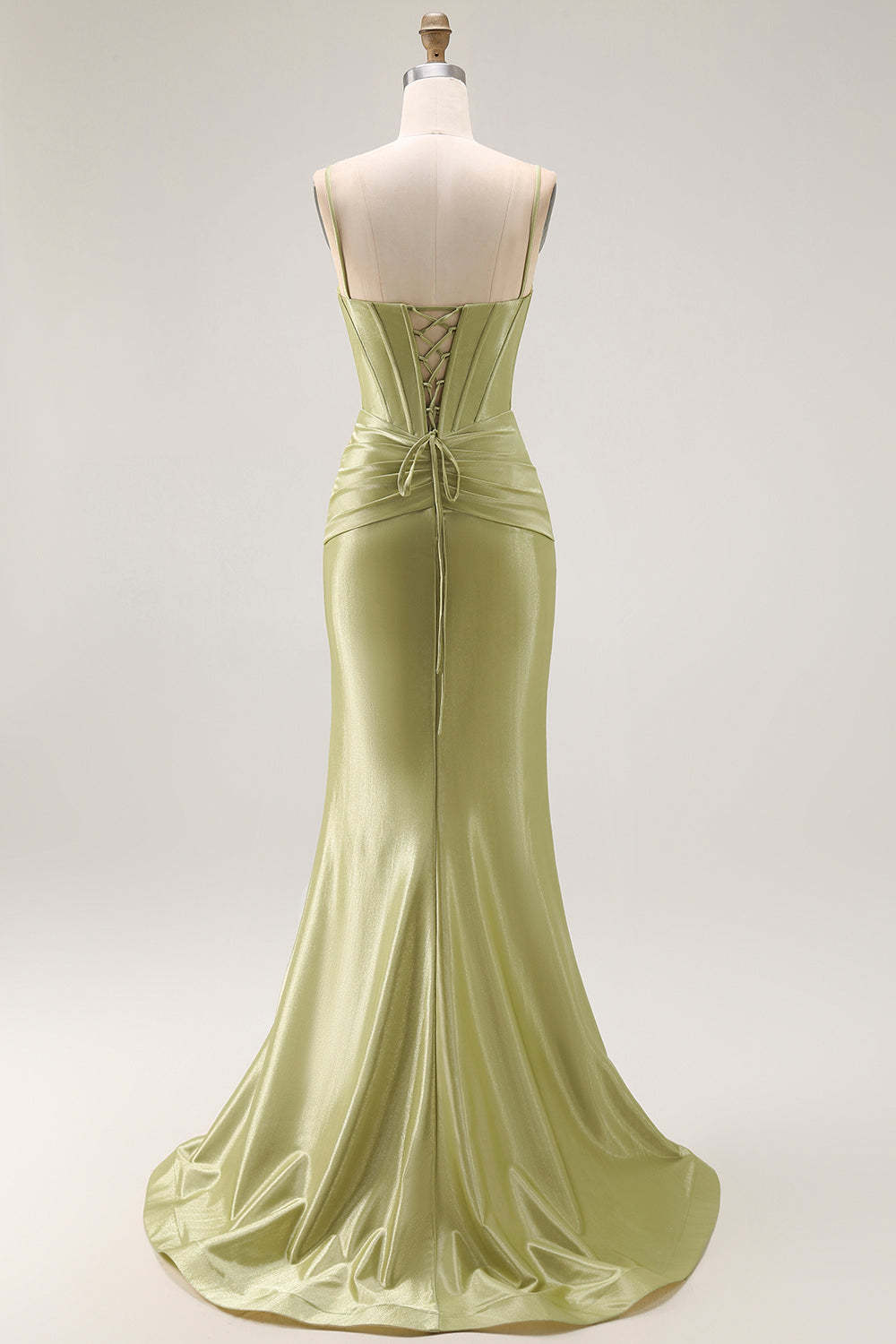 Sparkly Green Corset Spaghetti Straps Mermaid Long Prom Dress