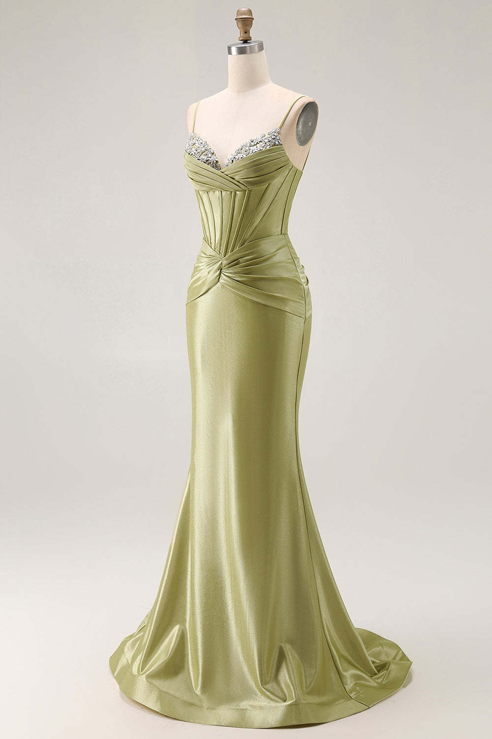 Sparkly Green Corset Spaghetti Straps Mermaid Long Prom Dress