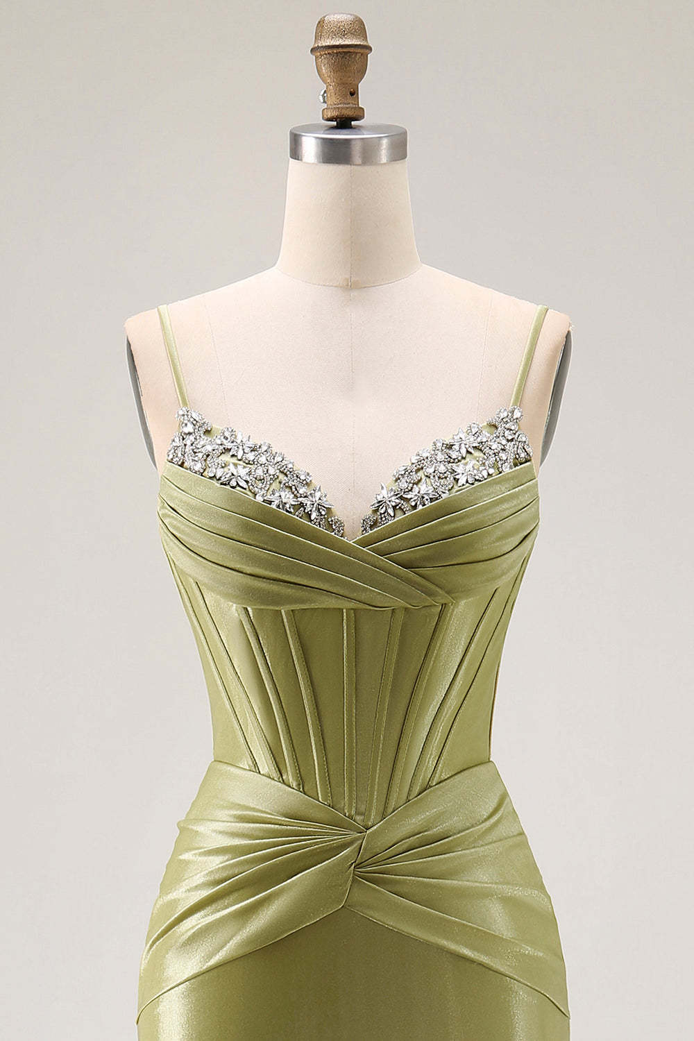 Sparkly Green Corset Spaghetti Straps Mermaid Long Prom Dress