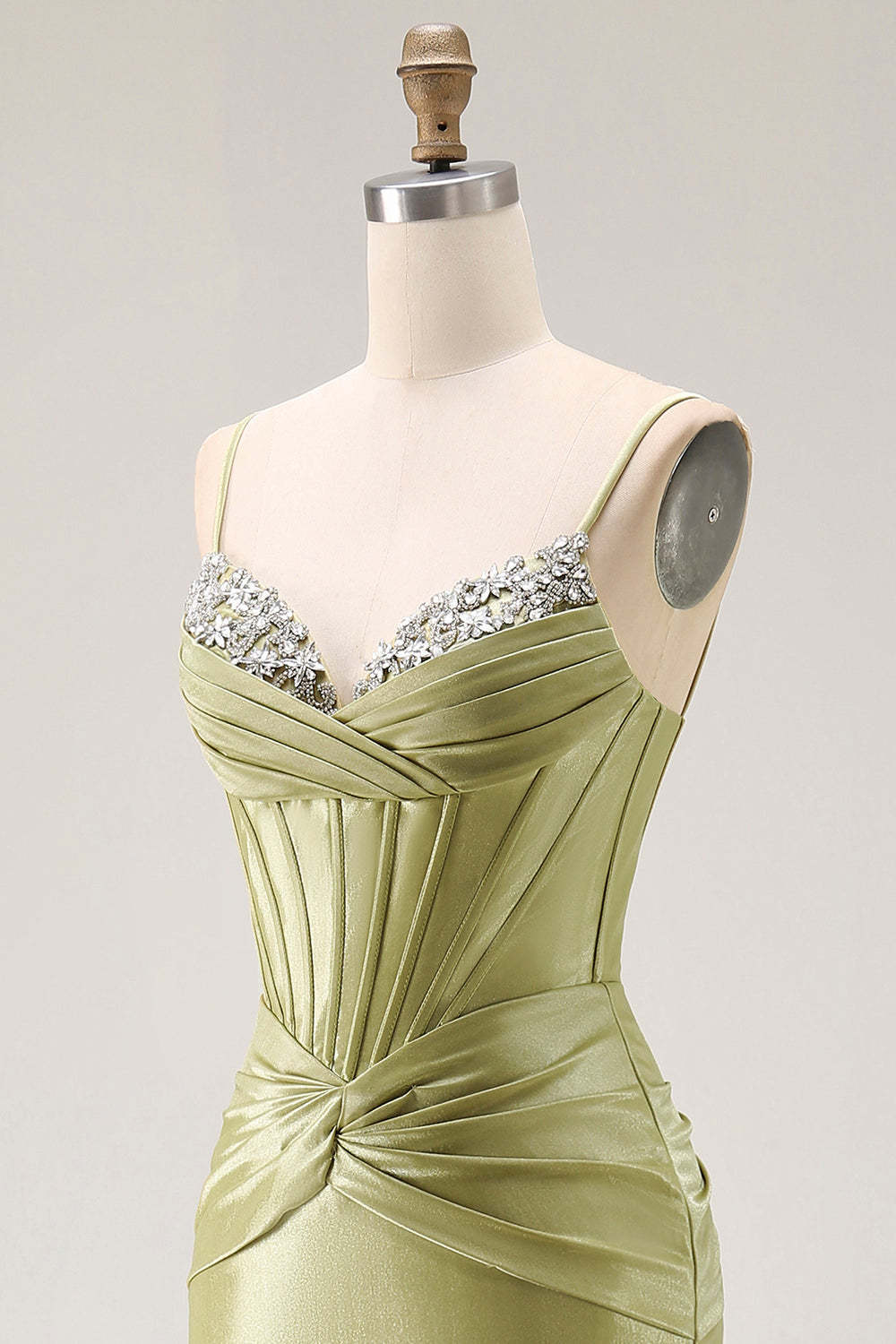 Sparkly Green Corset Spaghetti Straps Mermaid Long Prom Dress