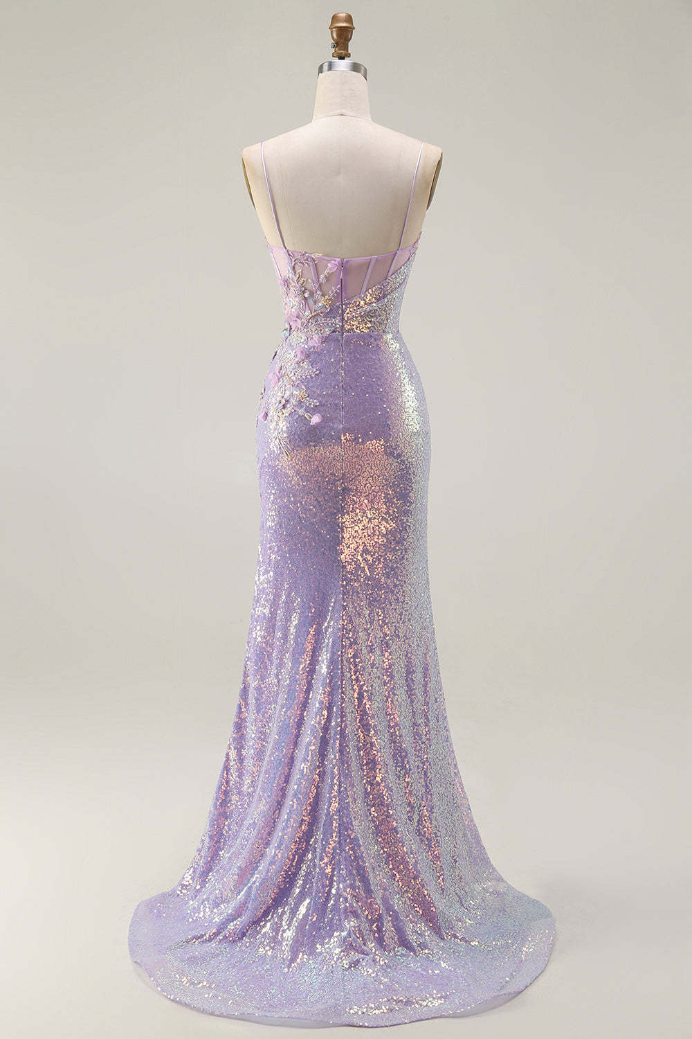 Sparkly Lilac Corset Mermaid Long Prom Dress with Slit