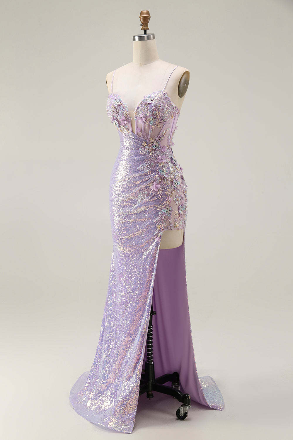 Sparkly Lilac Corset Mermaid Long Prom Dress with Slit