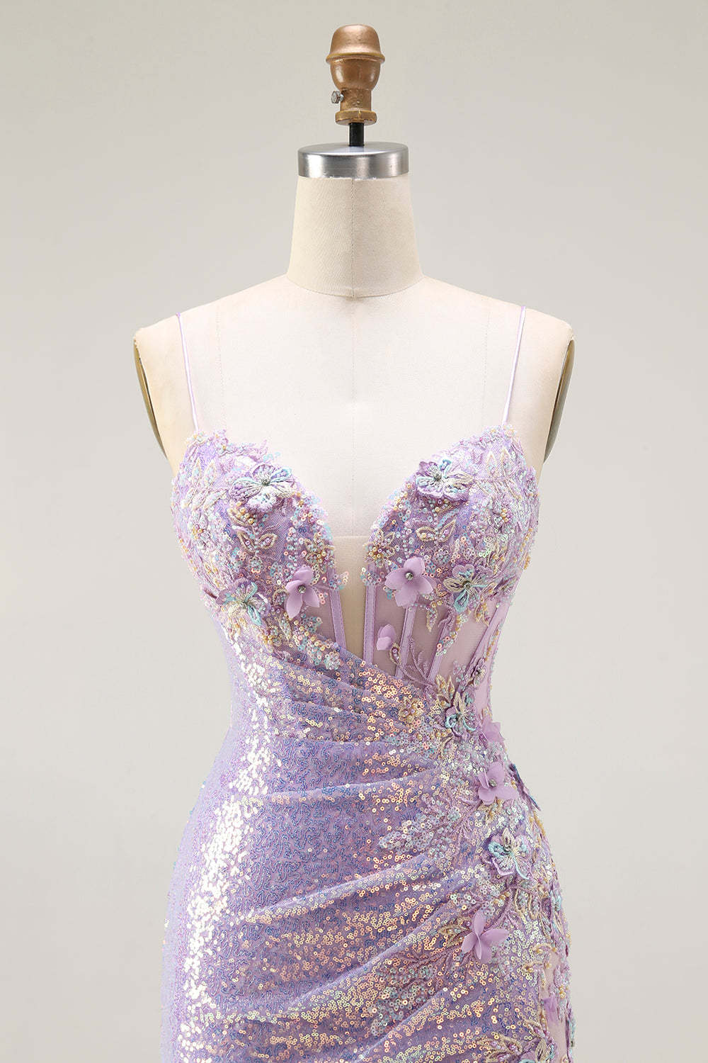 Sparkly Lilac Corset Mermaid Long Prom Dress with Slit