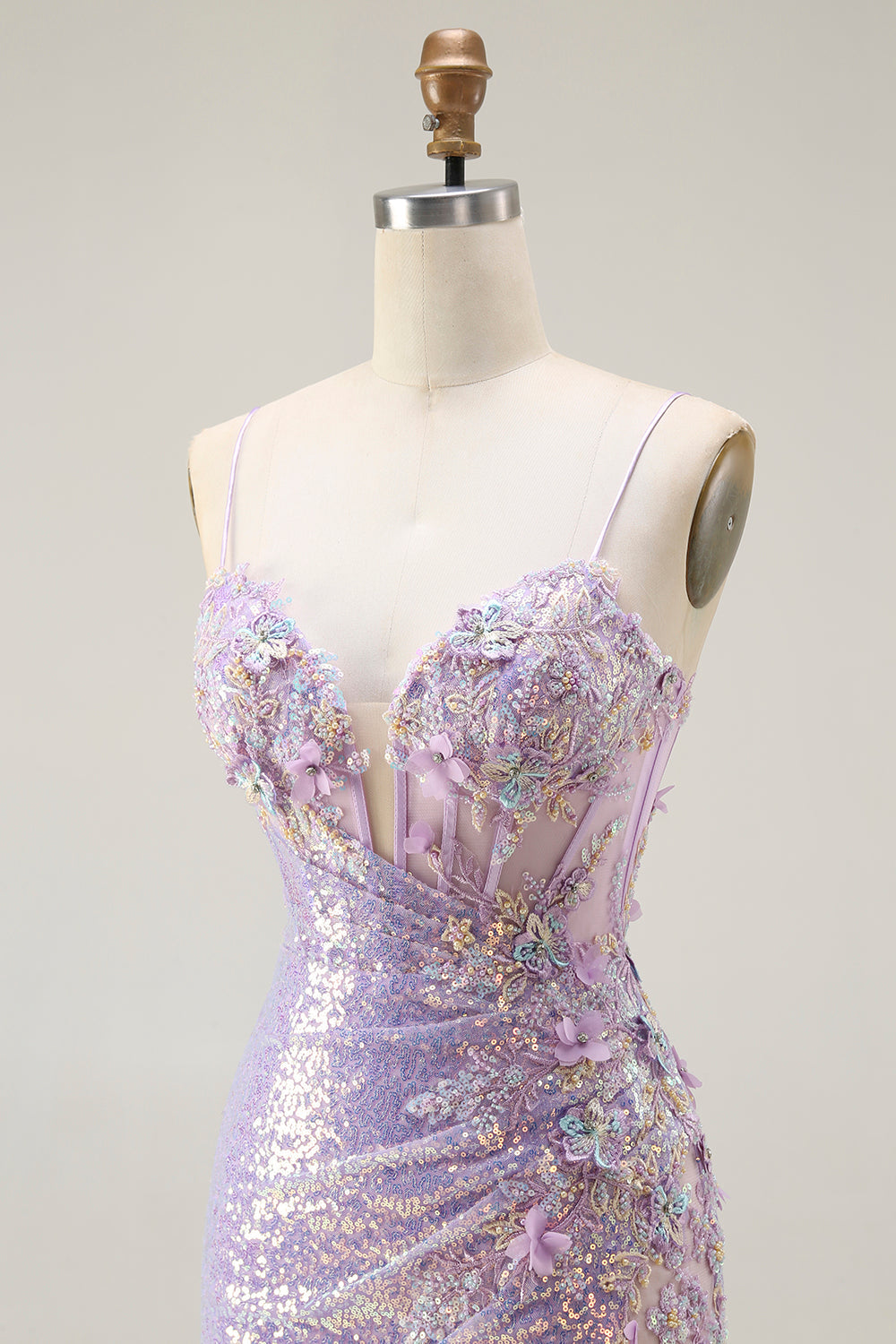 Sparkly Lilac Corset Mermaid Long Prom Dress with Slit
