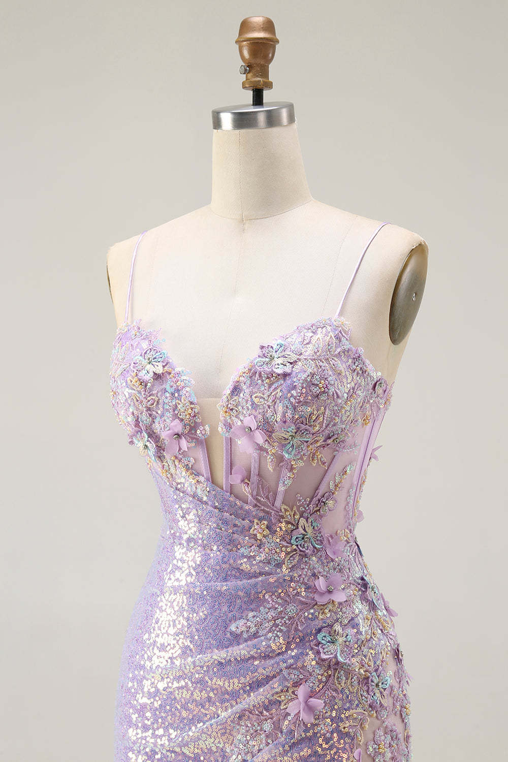Sparkly Lilac Corset Mermaid Long Prom Dress with Slit