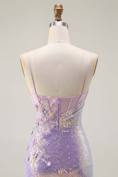 Sparkly Lilac Corset Mermaid Long Prom Dress with Slit