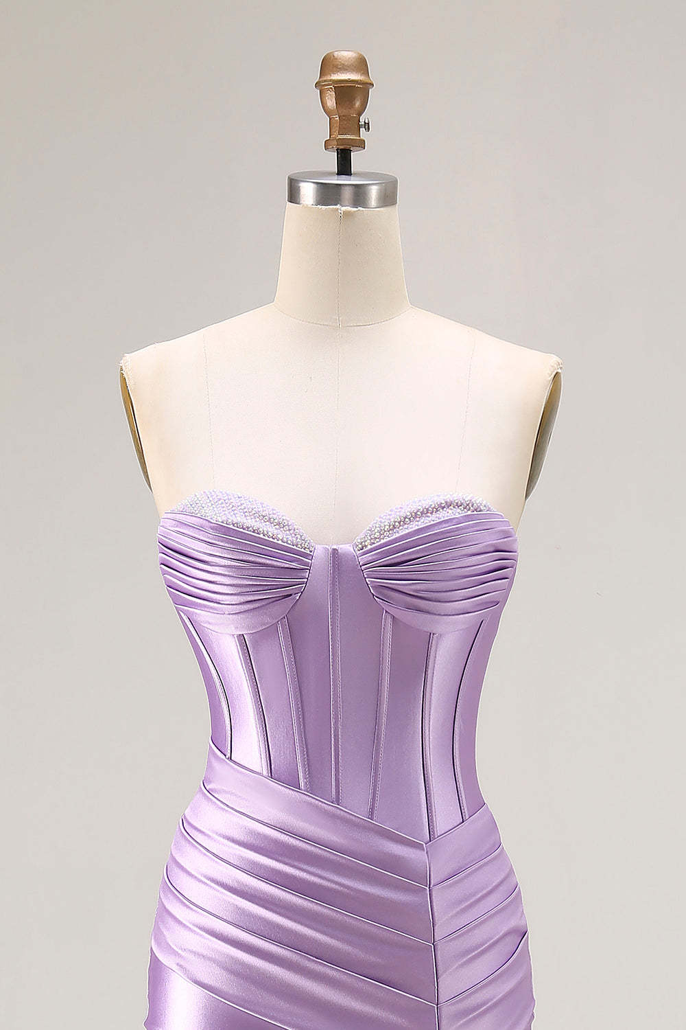 Purple Satin Sweetheart Mermaid Ruched Long Corset Prom Dress with Slit