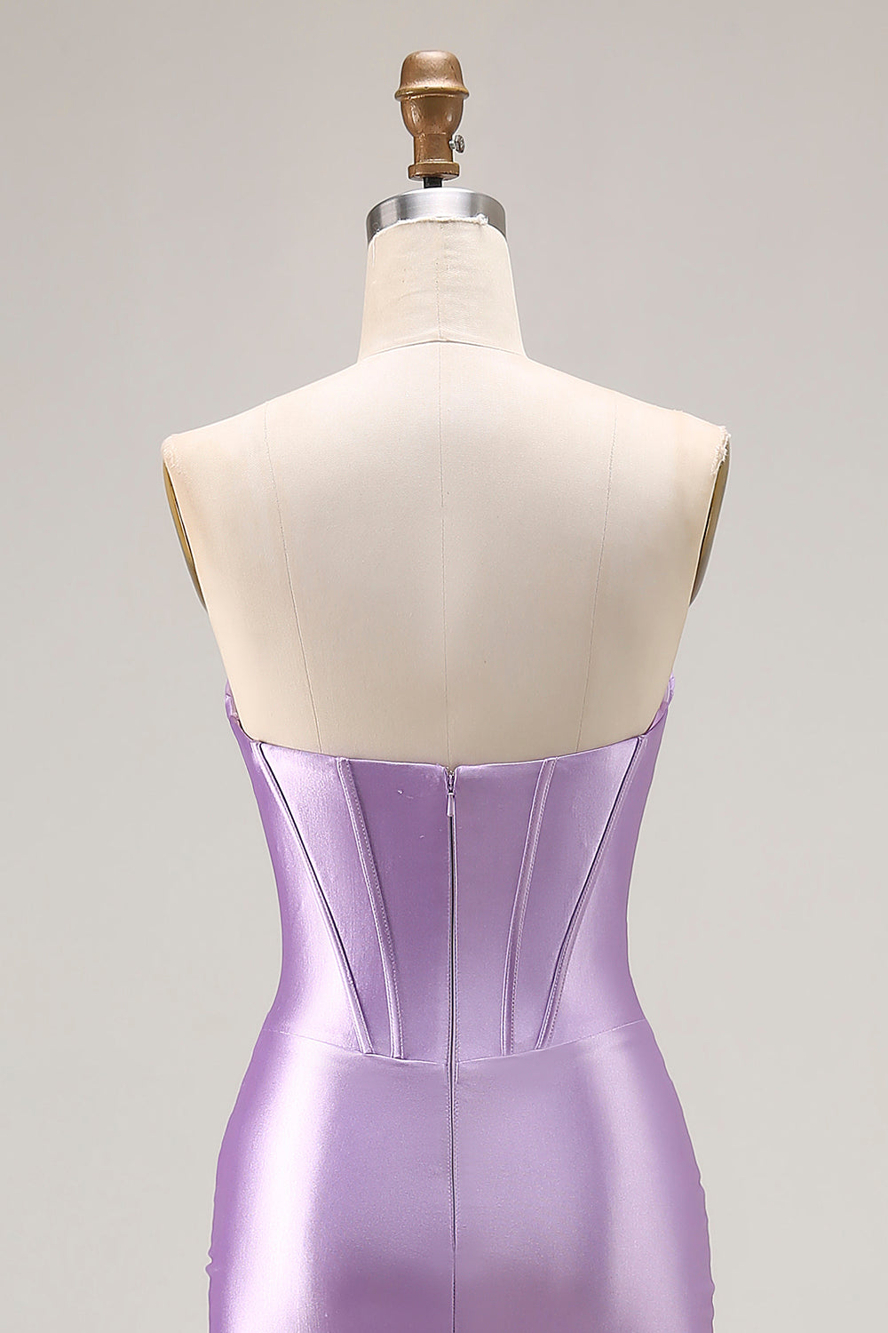 Purple Satin Sweetheart Mermaid Ruched Long Corset Prom Dress with Slit