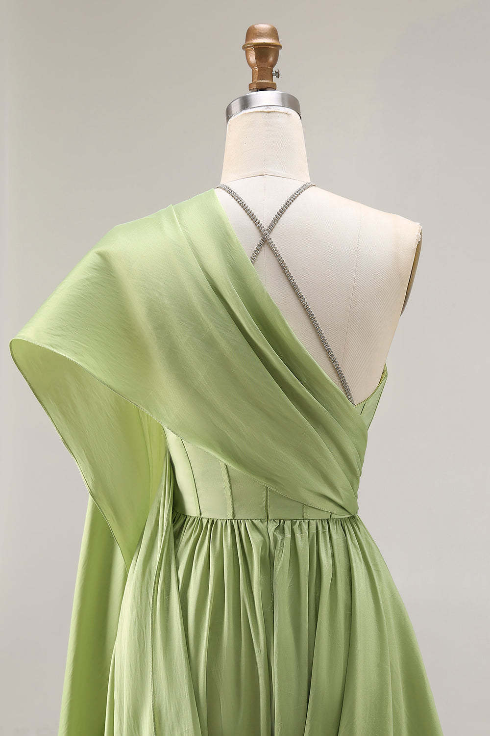 Sage Green Keyhole Corset A Line Long Prom Dress with Slit