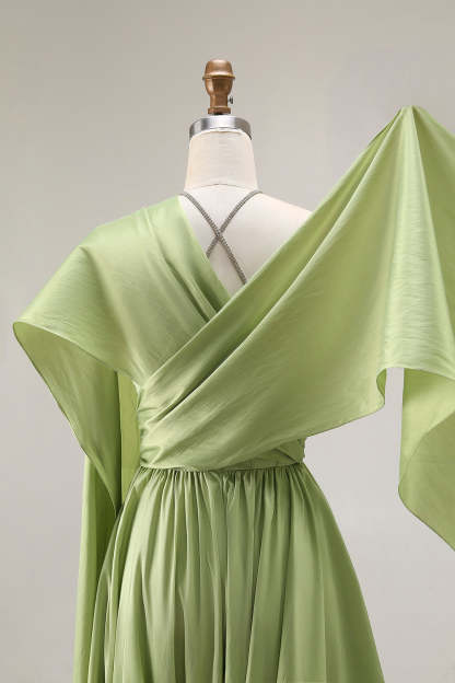 Sage Green Keyhole Corset A Line Long Prom Dress with Slit