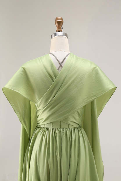 Sage Green Keyhole Corset A Line Long Prom Dress with Slit