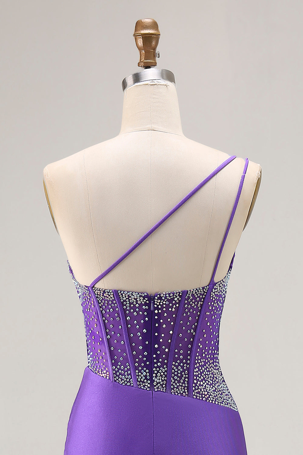 Sparkly Corset Dark Purple One Shoulder Long Prom Dress with Beading