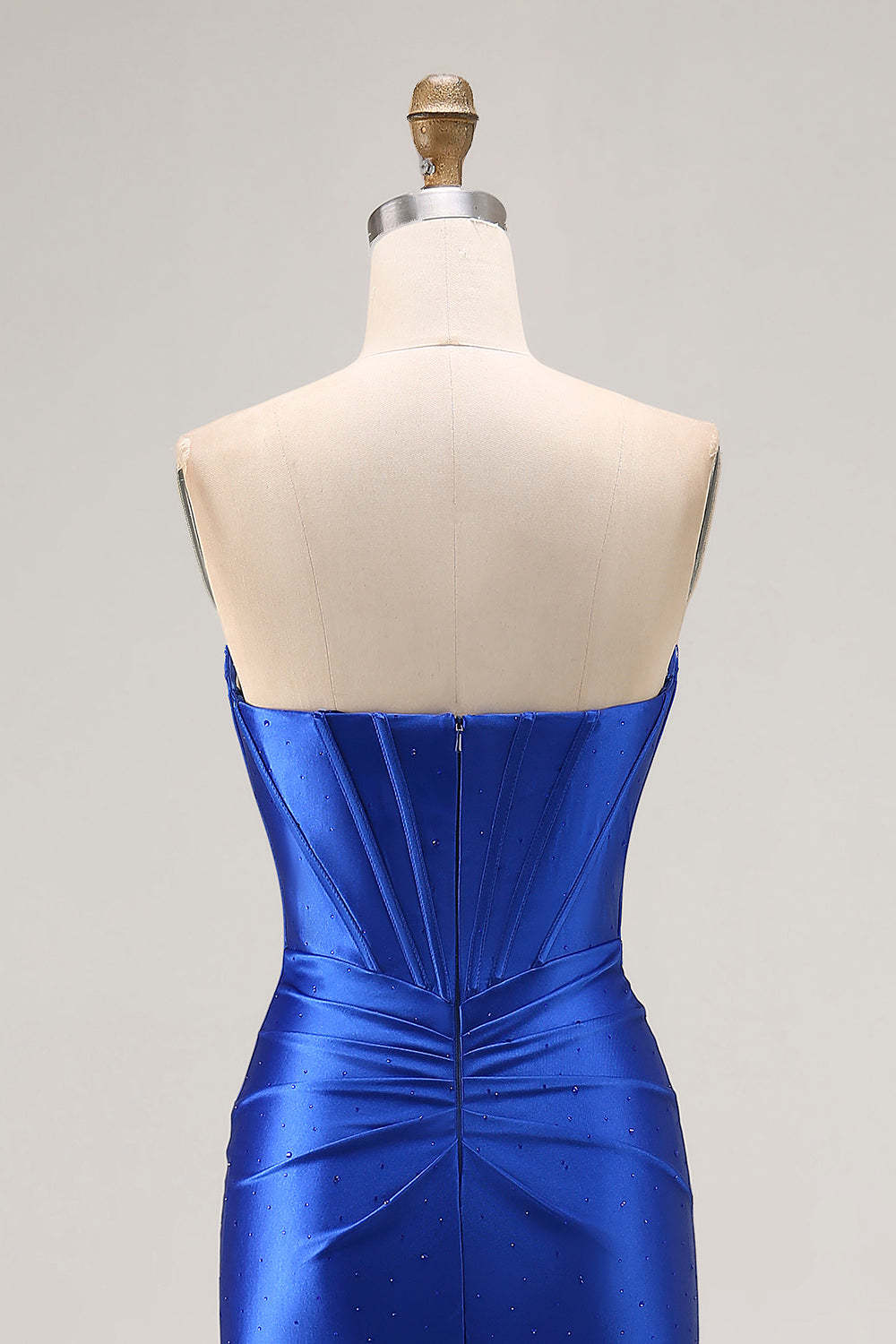 Sparkly Corset Royal Blue Mermaid Satin Long Prom Dress with Slit