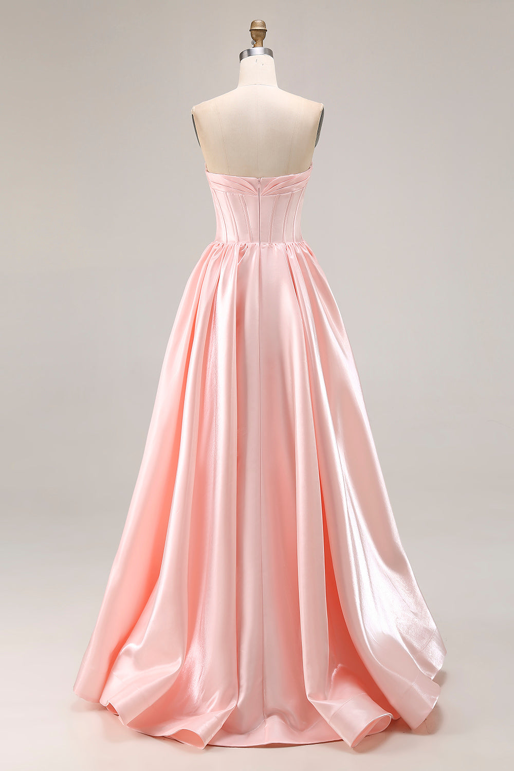 Sparkly Pink Satin A Line Sweetheart Long Prom Dress with Slit