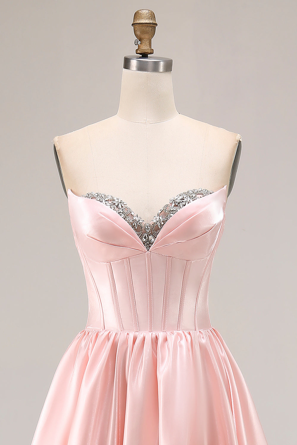 Sparkly Pink Satin A Line Sweetheart Long Prom Dress with Slit