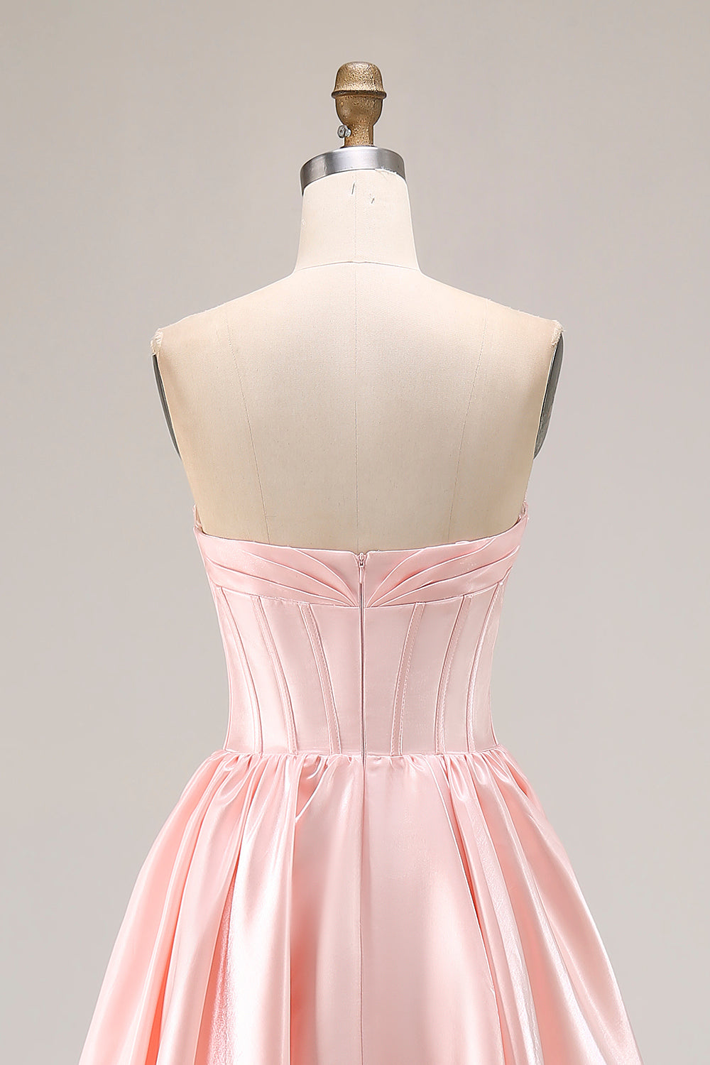 Sparkly Pink Satin A Line Sweetheart Long Prom Dress with Slit
