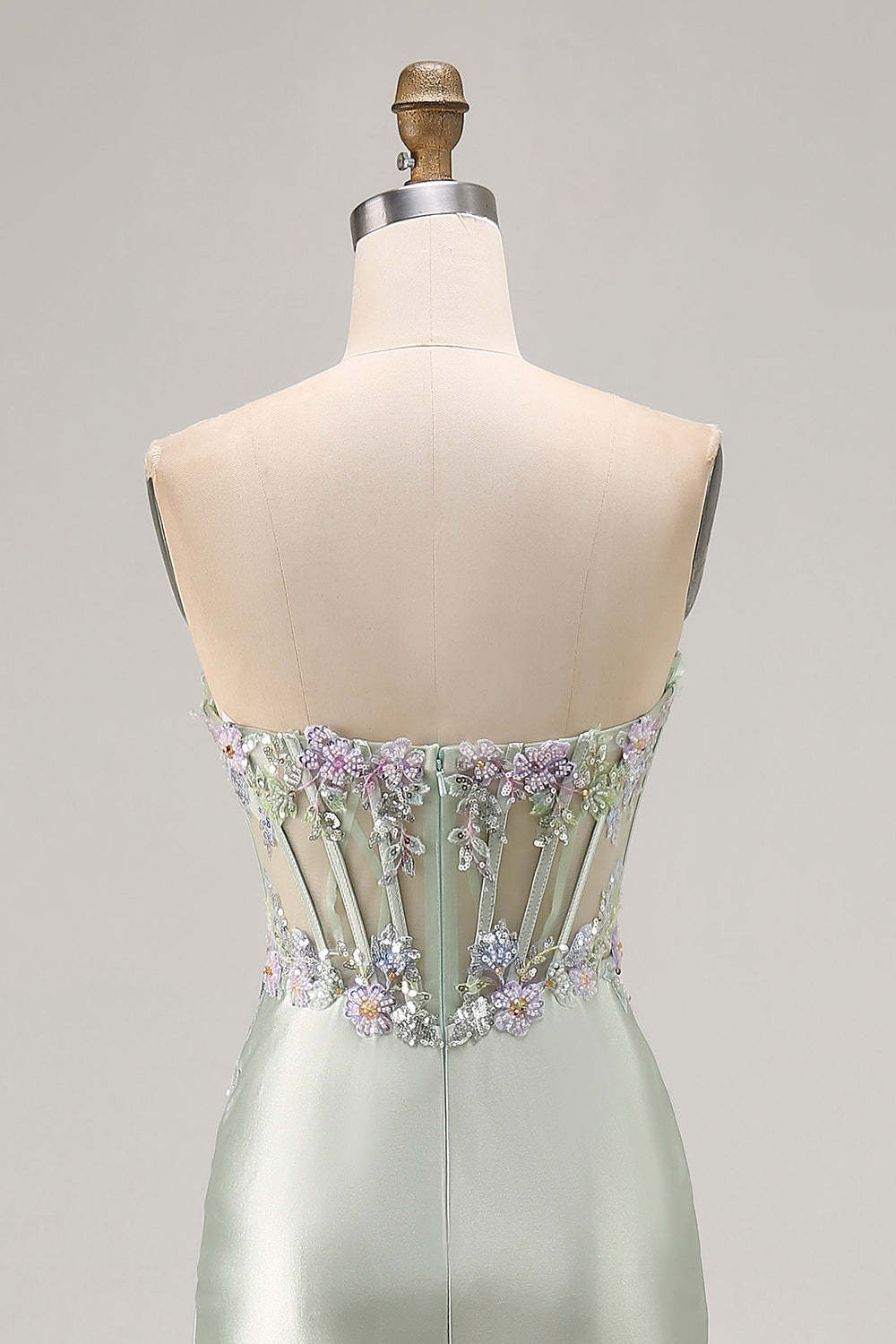 Sparkly Floral Dusty Sage Corset Sweetheart Long Prom Dress