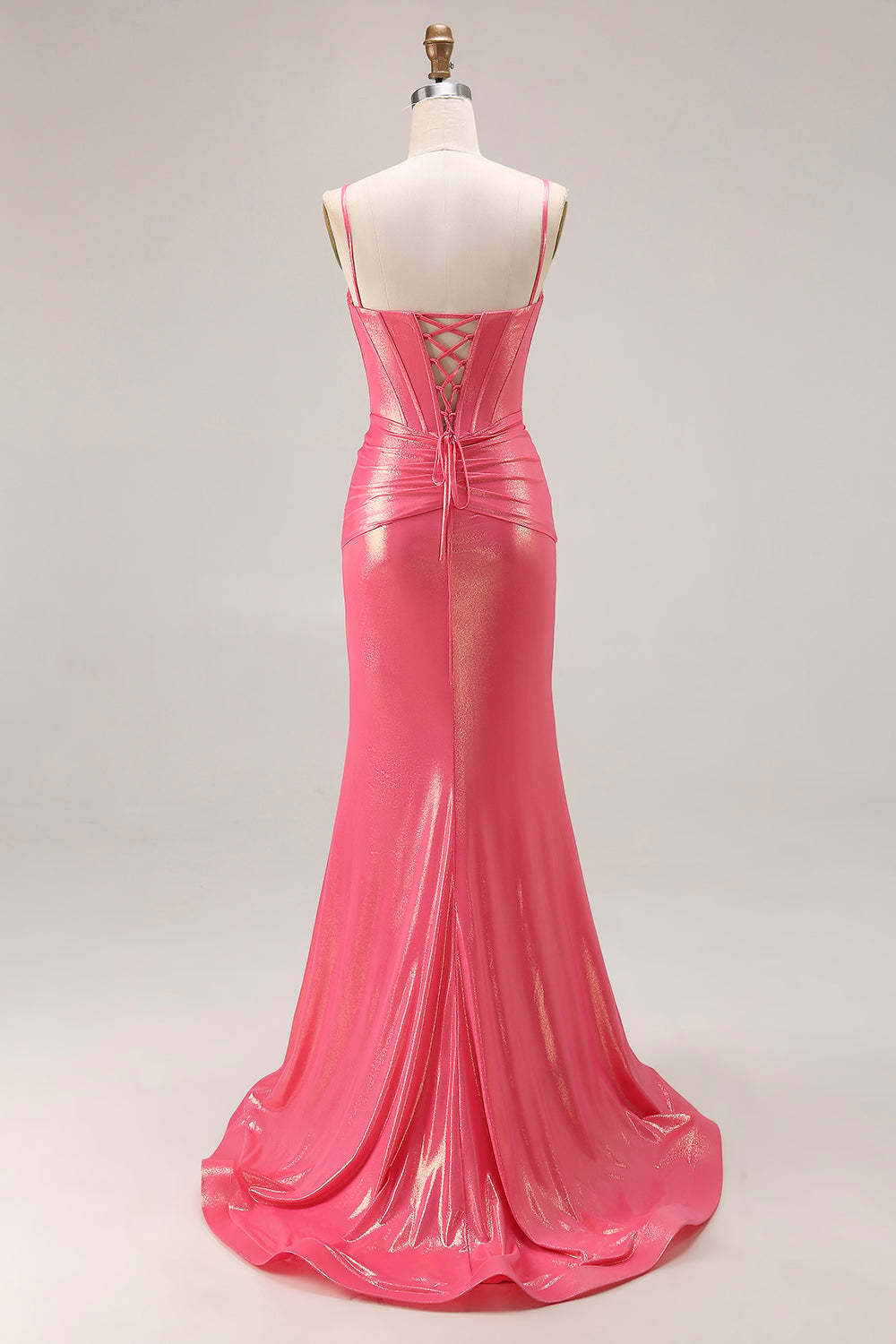 Sparkly Metallic Watermelon Corset Long Prom Dress with Beading