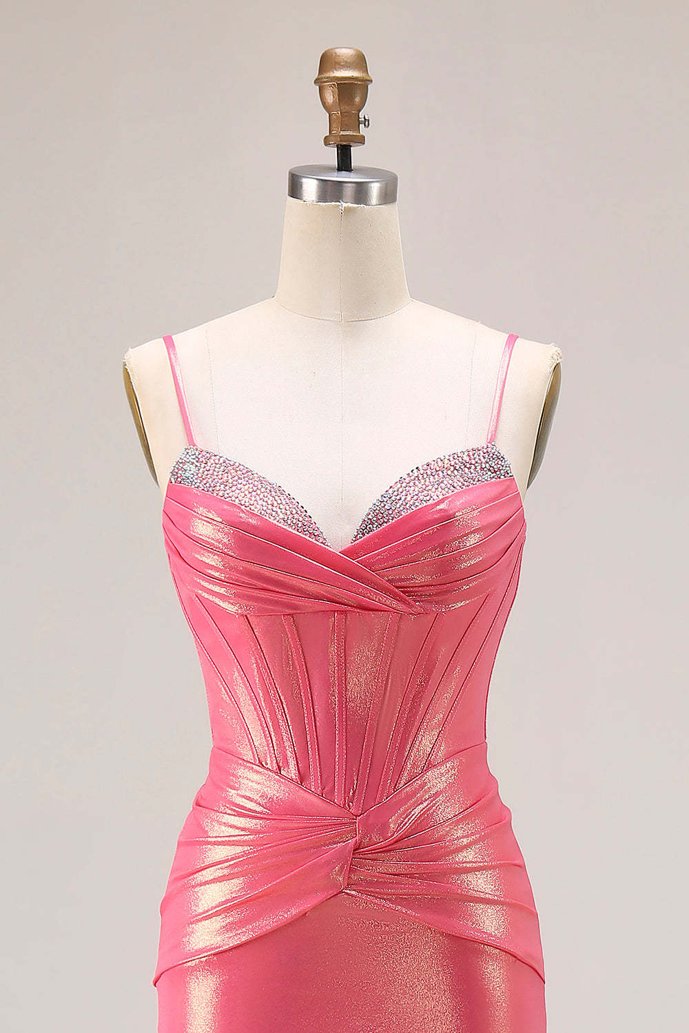 Sparkly Metallic Watermelon Corset Long Prom Dress with Beading