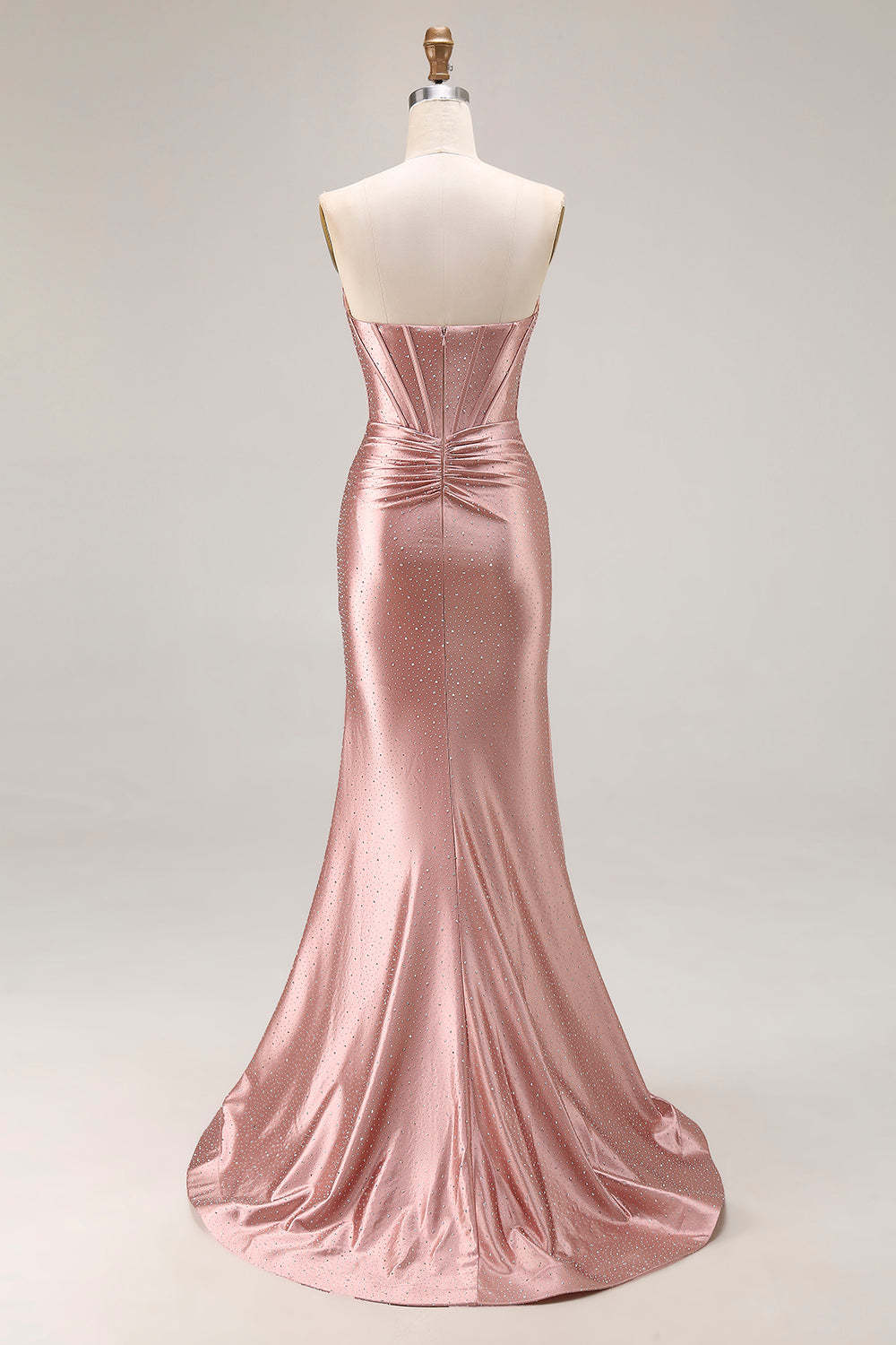 Sparkly Dusty Rose Corset Mermaid Long Prom Dress with Slit