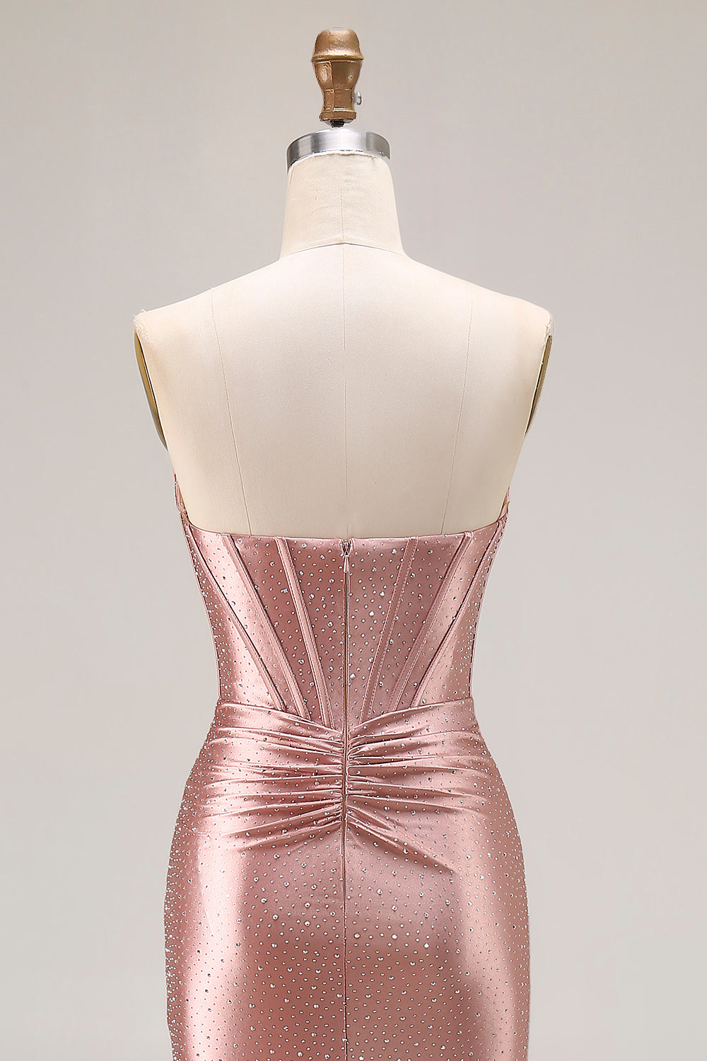 Sparkly Beaded Dusty Rose Corset Mermaid Long Prom Dress with Slit