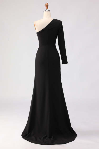 Black Sheath One Shoulder Long Mother of the Bride Dress with Slit