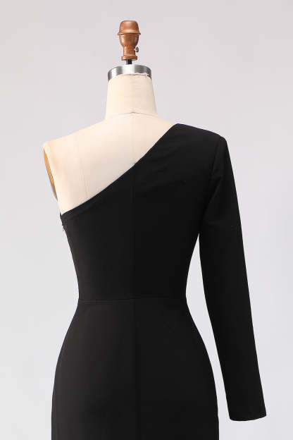 Black Sheath One Shoulder Long Mother of the Bride Dress with Slit
