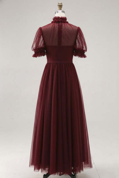 Black Long High Neck Plus Size A Line Formal Dress with Sleeves