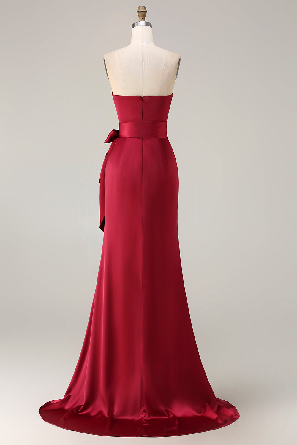 Burgundy Mermaid Neck Scarf Ruched Satin Long Prom Dress