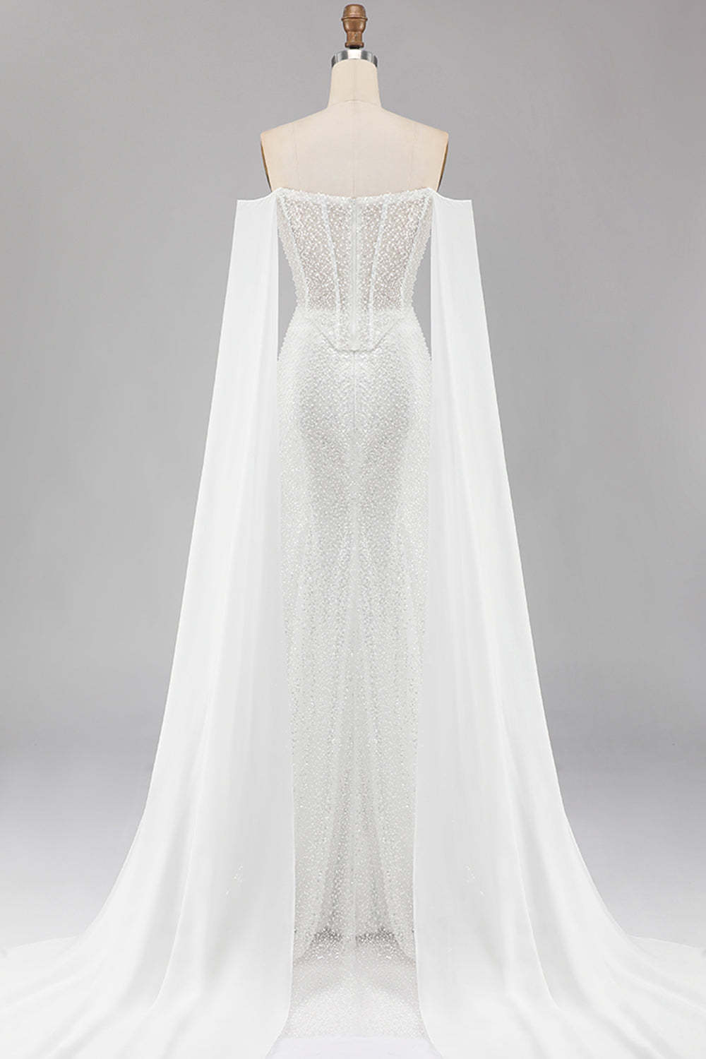 White Mermaid Sparkly Beaded Off the Shoulder Long Corset Prom Dress