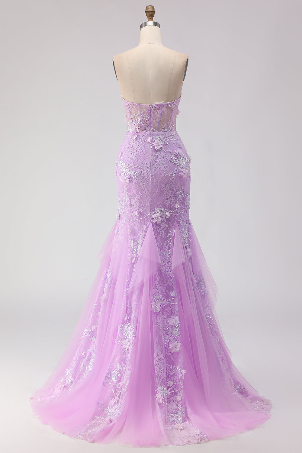 Floral Purple Mermaid Tulle Backless Maxi Corset Prom Dress