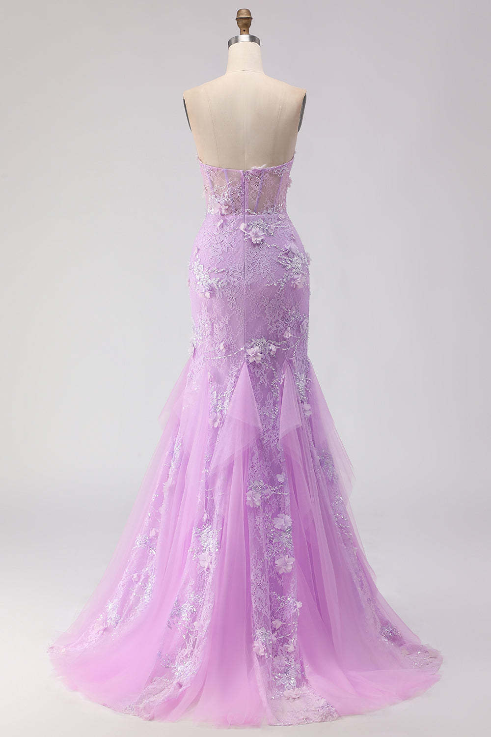 Floral Purple Mermaid Tulle Backless Maxi Corset Prom Dress