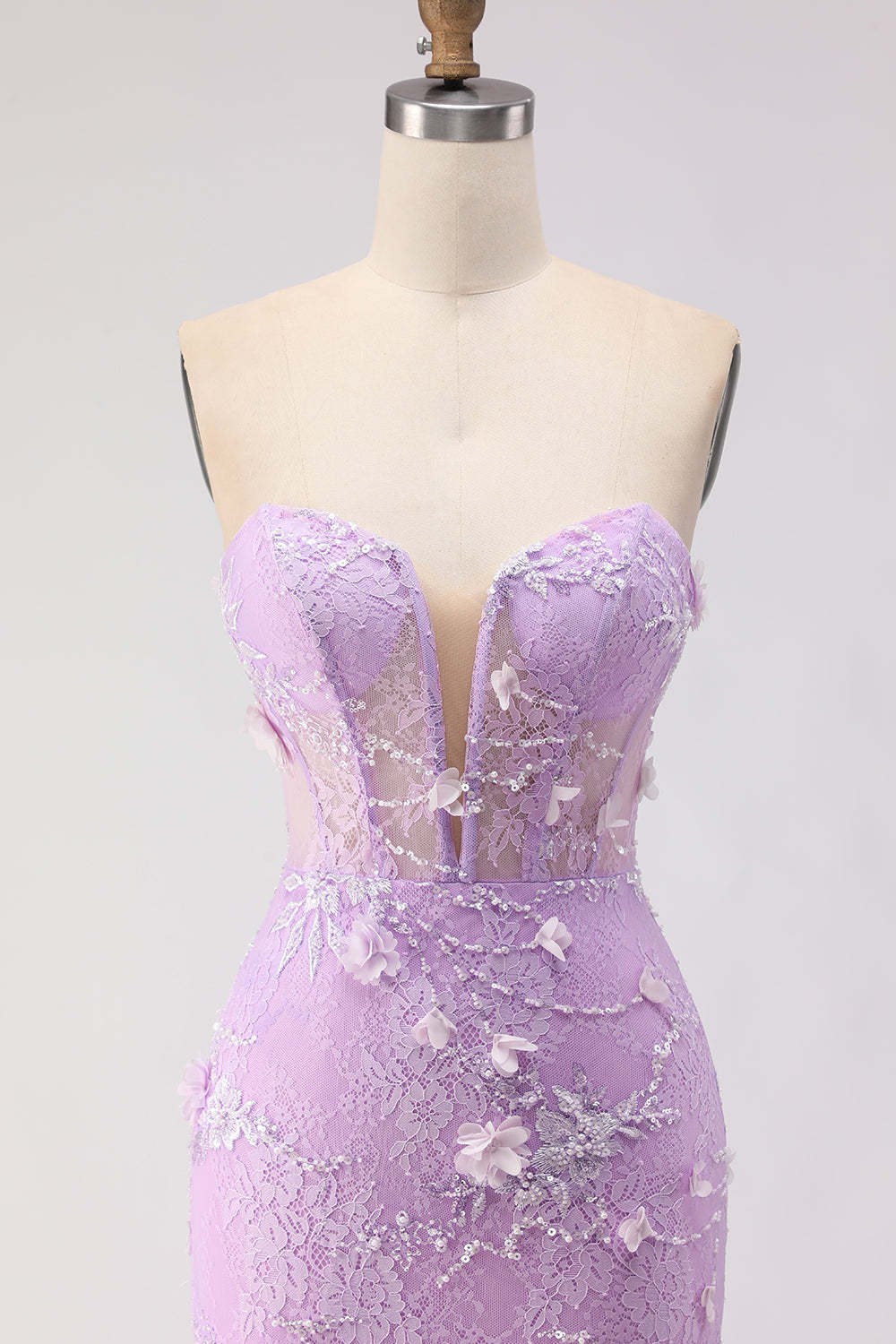 Floral Purple Mermaid Lace Tulle Backless Long Corset Prom Dress