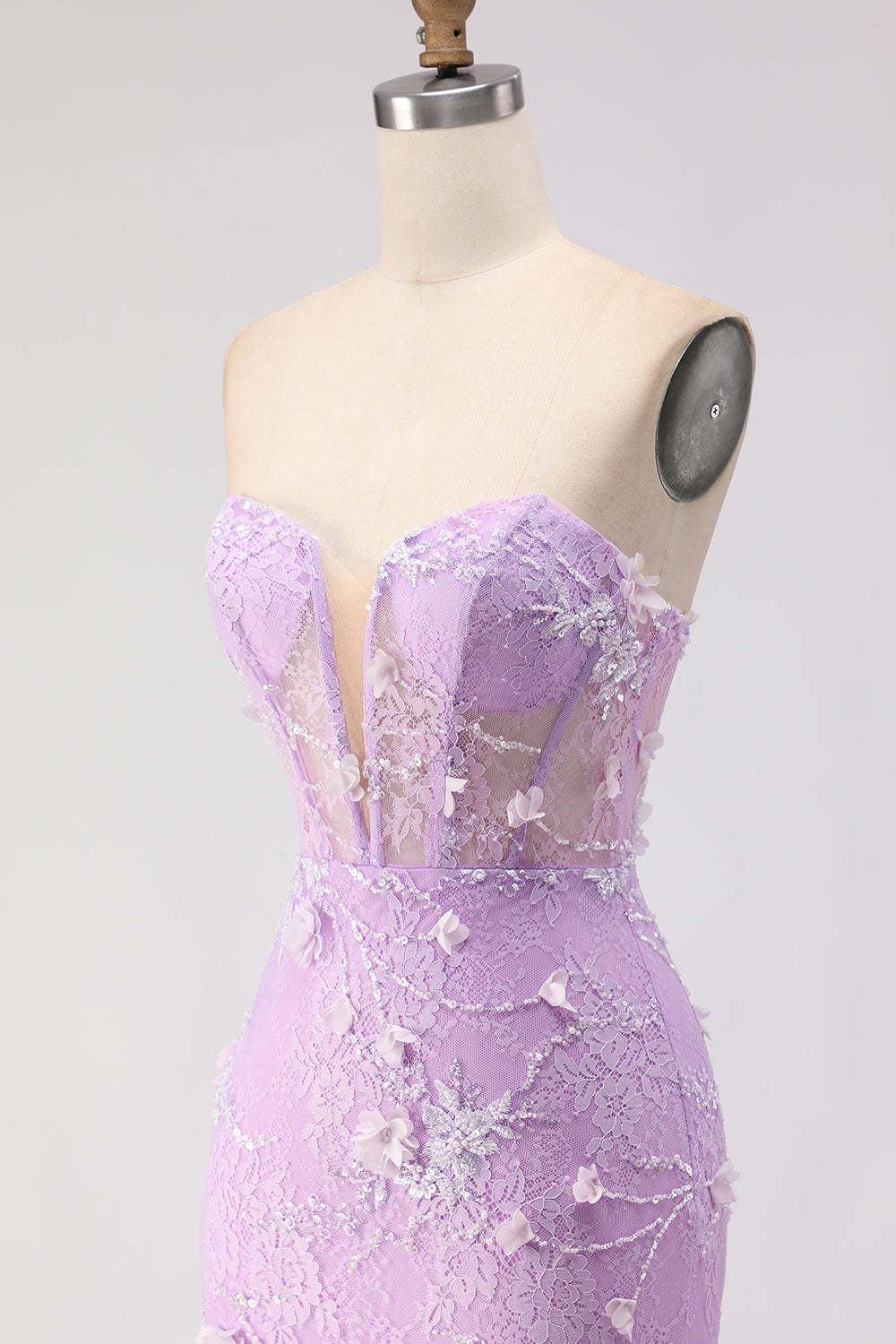 Floral Purple Mermaid Lace Tulle Backless Long Corset Prom Dress