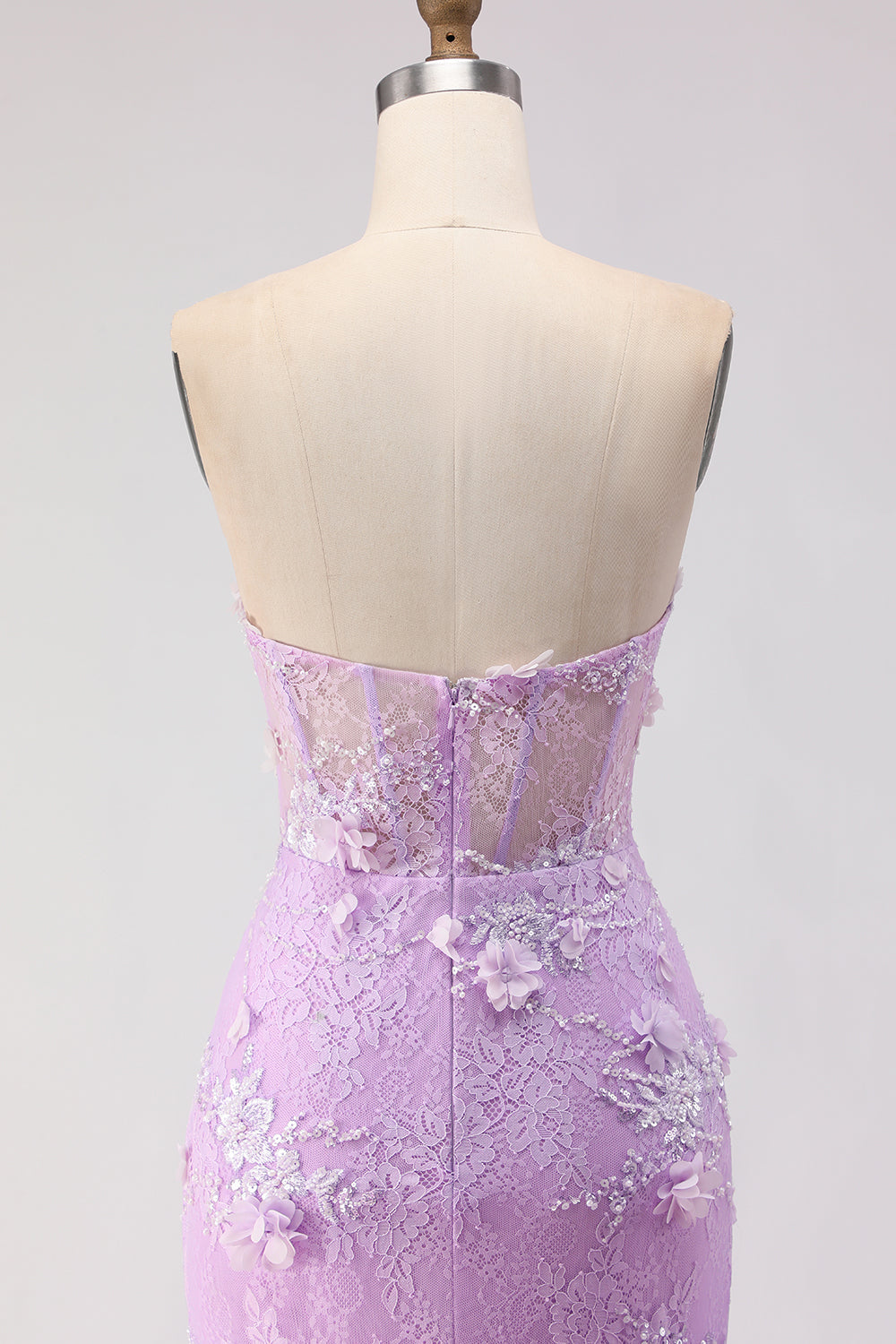 Floral Purple Mermaid Lace Tulle Backless Long Corset Prom Dress