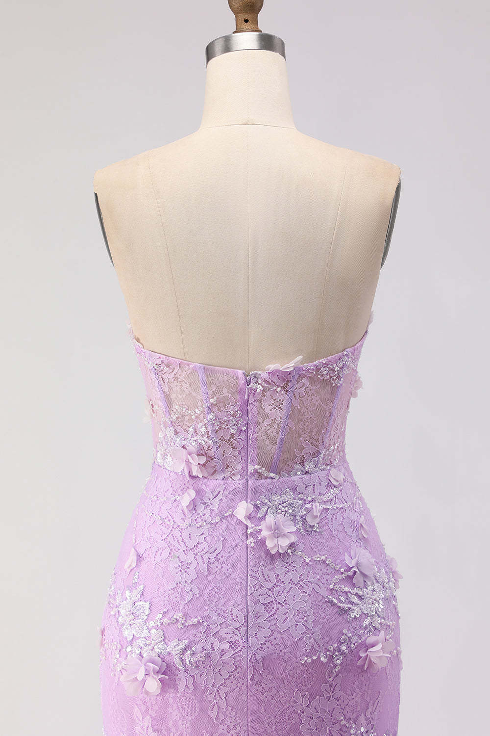 Floral Purple Mermaid Lace Tulle Backless Long Corset Prom Dress