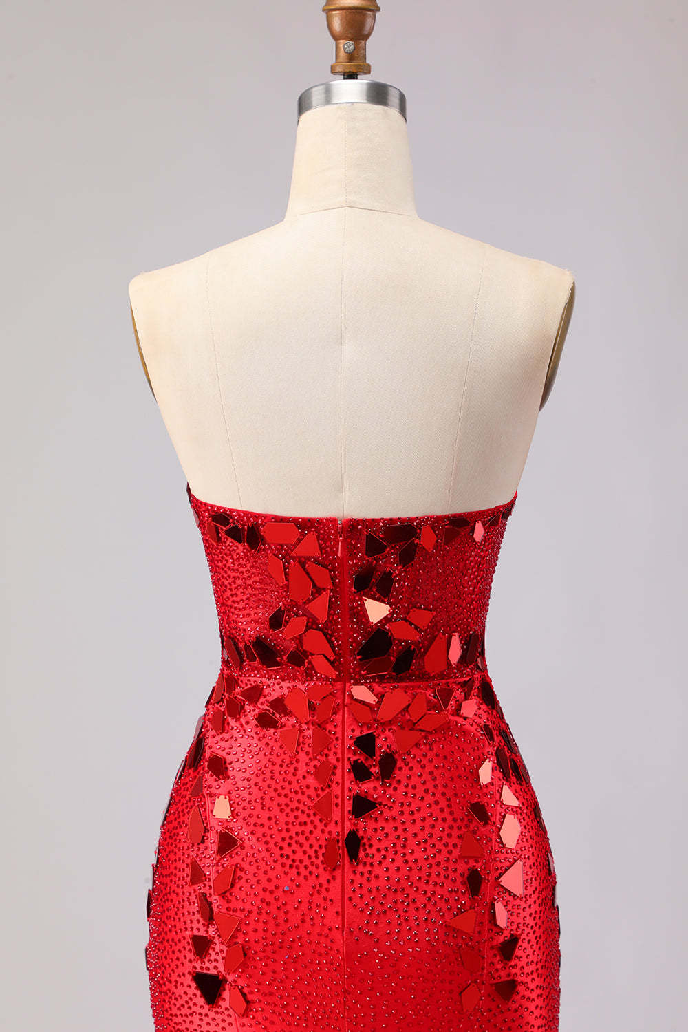 Red Sparkly Mermaid Mirror Sweetheart Long Prom Dress with Slit