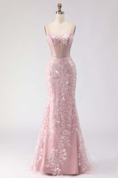 Dark Green Sparkly Lace Sequin Floral Long Corset Prom Dress with Rhinestone