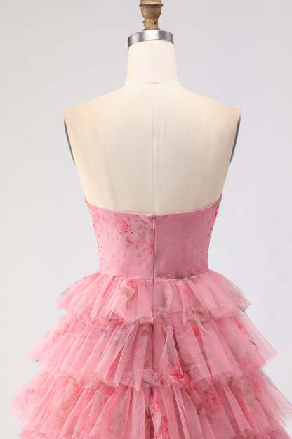 Black Floral Tiered Ball Gown Sweetheart Long Tulle Prom Dress with Bows