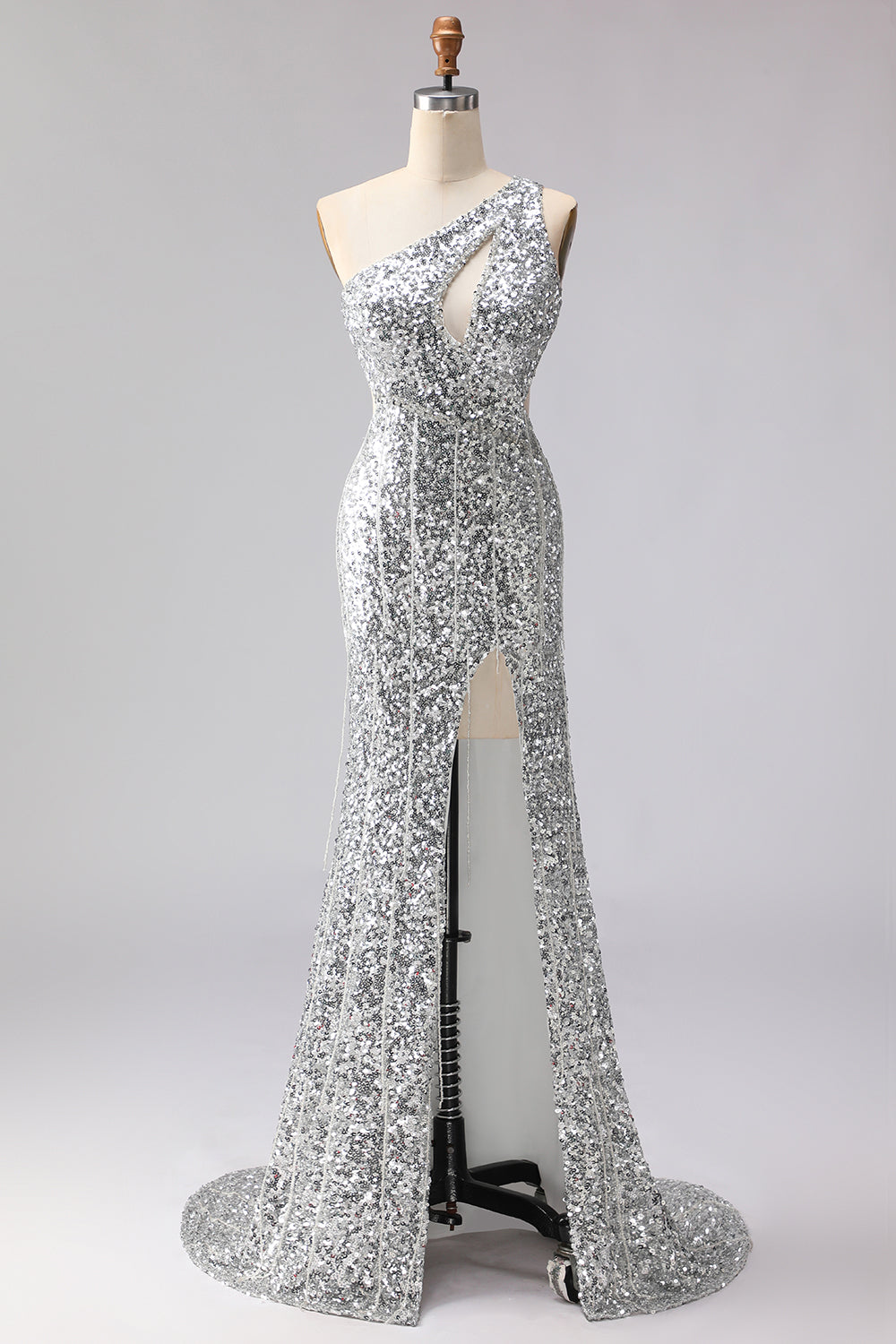 Sparkly Silver Mermaid Sequin Long Prom Dress with Slit