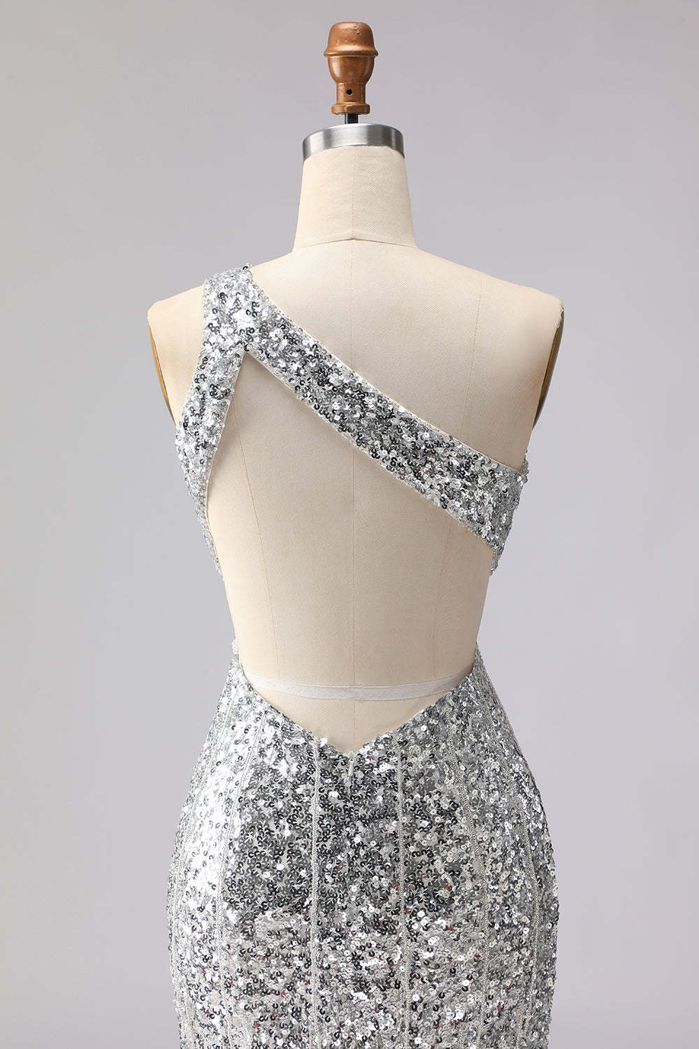 Sparkly Gold Sequin One Shoulder Maxi Prom Dress with Keyhole