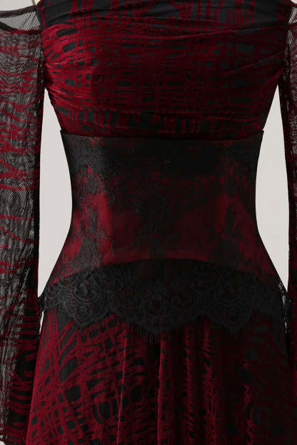 Black and Red A Line Long Off the Shoulder Prom Dress with Lace