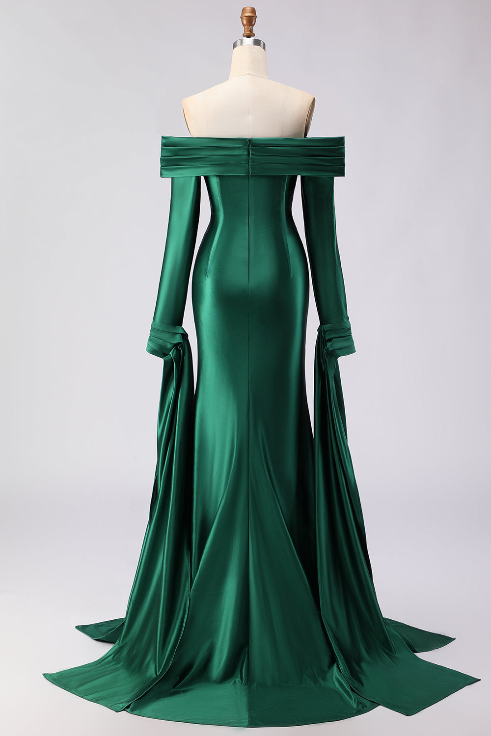 Dark Green Mermaid Off the Shoulder Long Sleeves Prom Dress