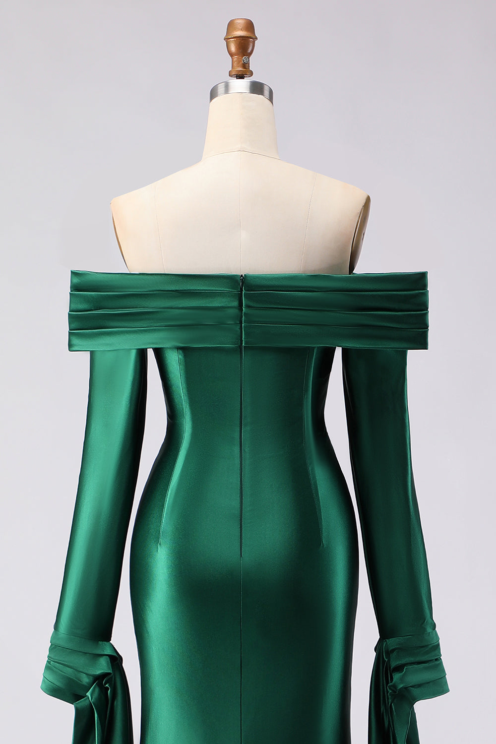 Dark Green Mermaid Off the Shoulder Long Sleeves Prom Dress