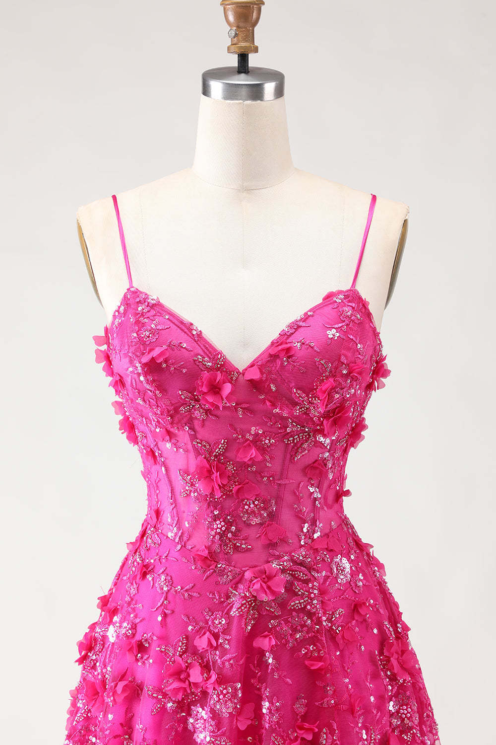 Floral Blue Sparkly Beaded Sheer Boned Corset Maxi Prom Dress with Slit