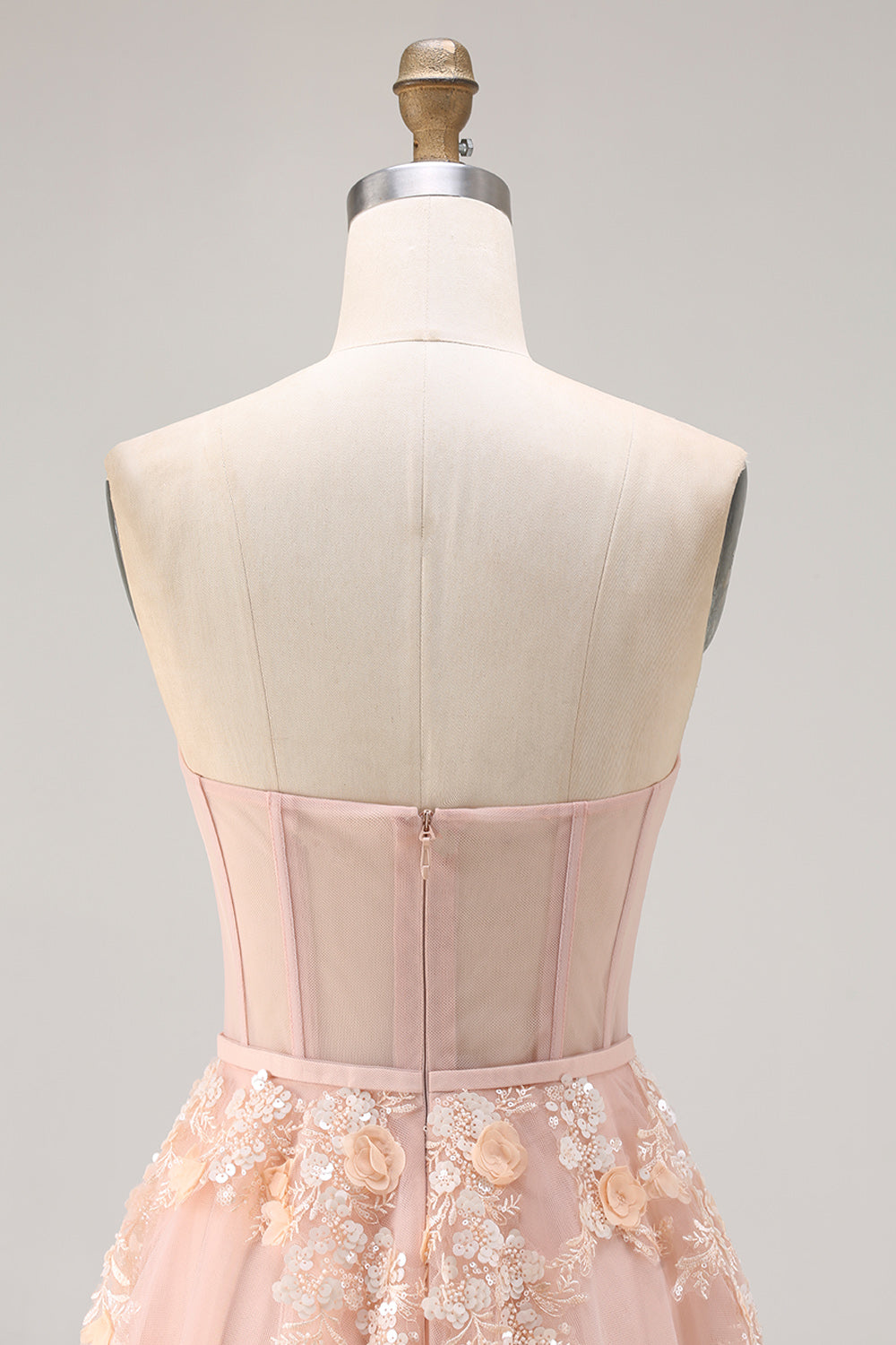 Blush Tulle Floral A Line Corset Long Prom Dress with Cape