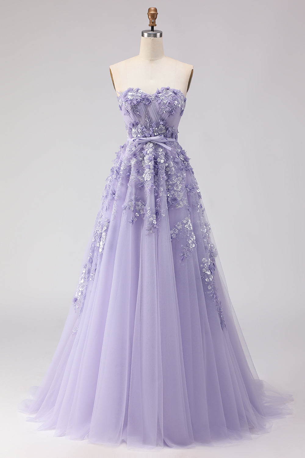 Floral Purple Off the Shoulder A Line Tulle Long Prom Dress with Bow
